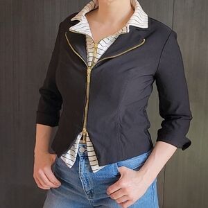 Joseph Ribkoff Black and Gold Tailored Blazer with Modern Zipper